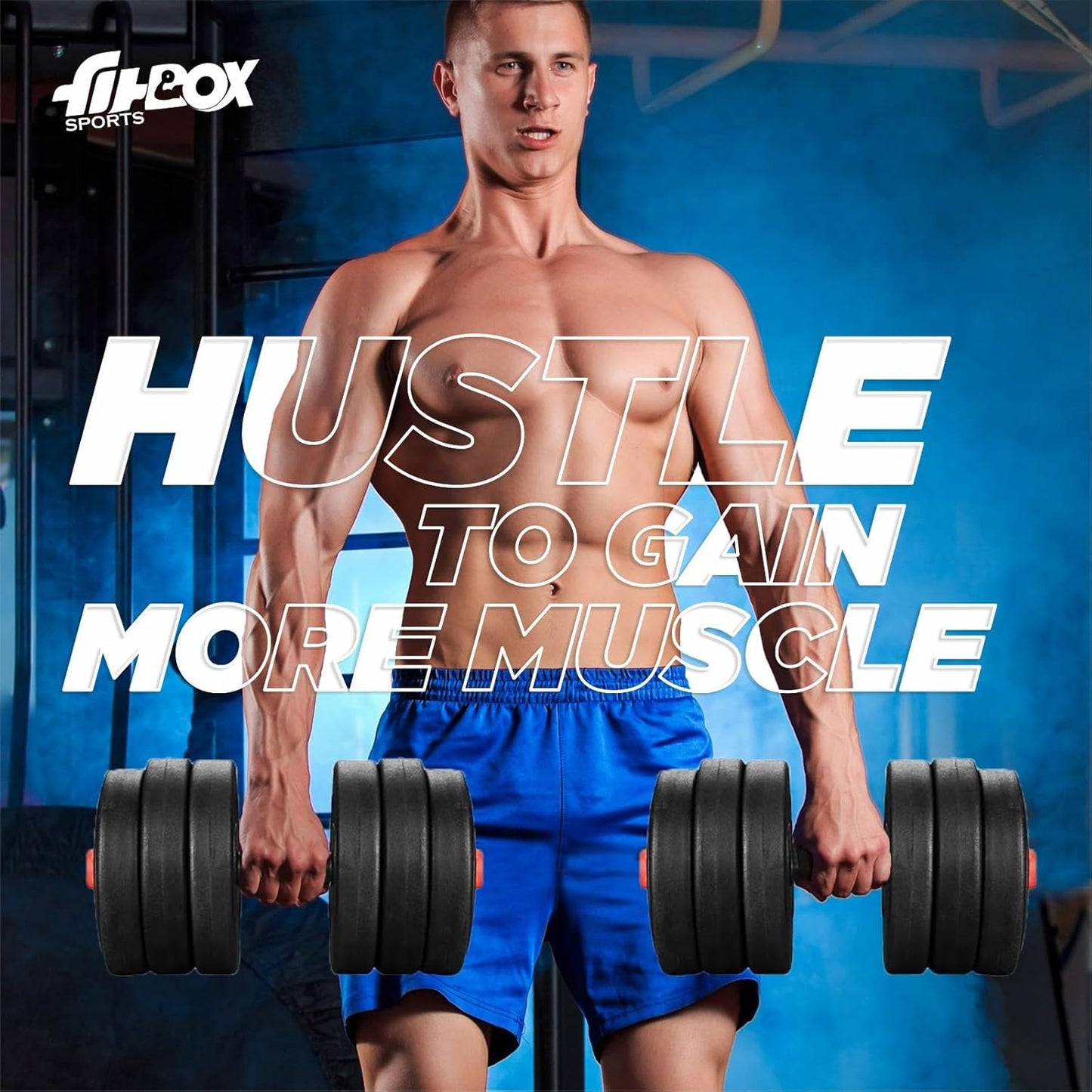 FitBox Sports Intruder 20 Kg Adjustable PVC Dumbbells Weights With Dumbbells Rods For Home Gym & Strength Training, 10 Kg X 2 (Black)