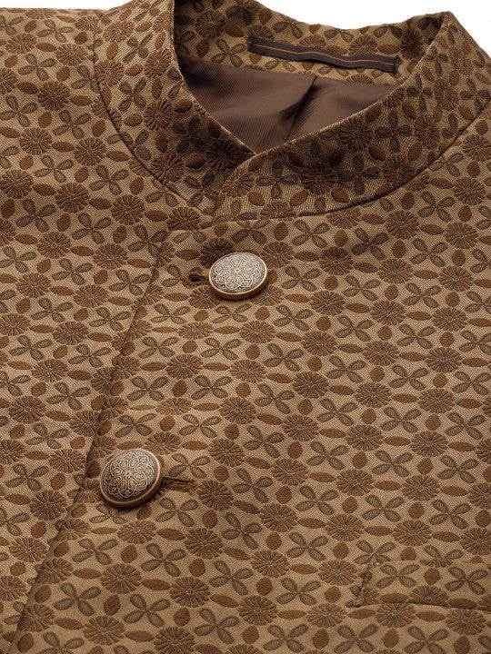 Men Brown Ethnic Motifs Embroidered Bandhgala Jashn Party Blazer