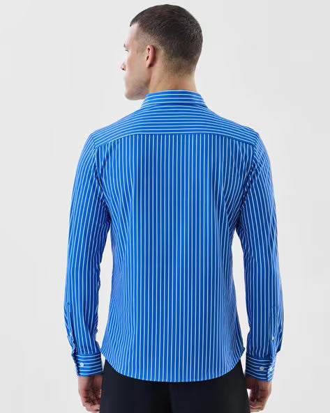 Men Striped Slim Fit Shirt with Spread Collar