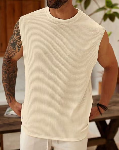 HK FASHION Men Ribbed Sleeveless Vest