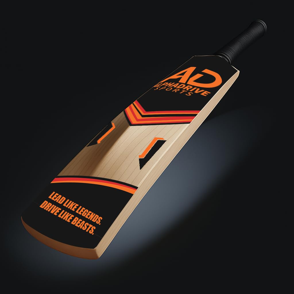 AlphaDrive Classic Kashmir Willow Cricket Bat for Adults & Teens | Full Cane Handle | for Leather & Tennis Ball Play | Durable & Balanced Kashmir Willow Bat (Standard)