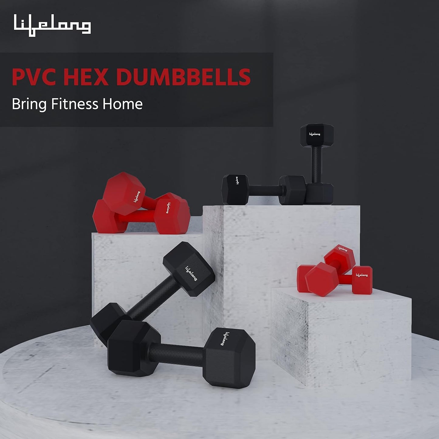 Lifelong PVC Hex Dumbbells Pack of 2 (3kg*2) for Home Gym Equipment Fitness Barbell