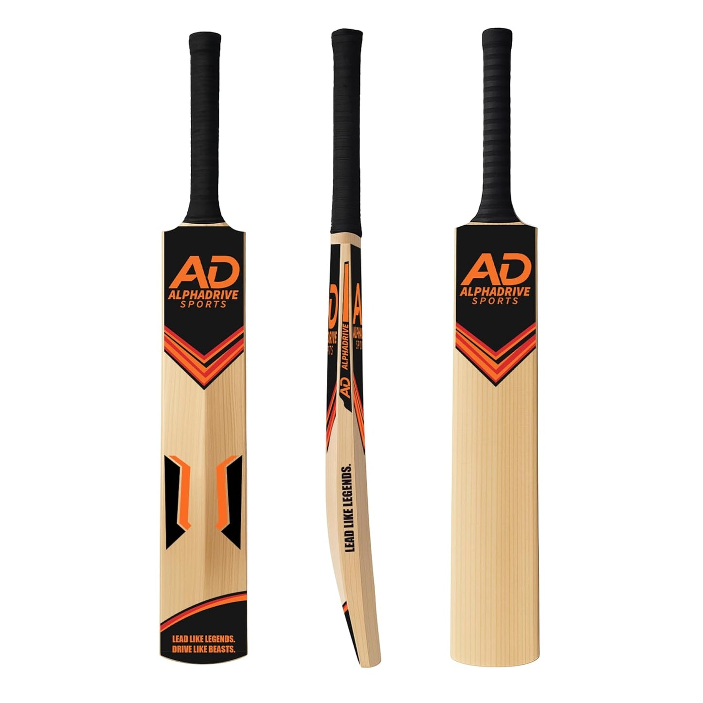 AlphaDrive Classic Kashmir Willow Cricket Bat for Adults & Teens | Full Cane Handle | for Leather & Tennis Ball Play | Durable & Balanced Kashmir Willow Bat (Standard)