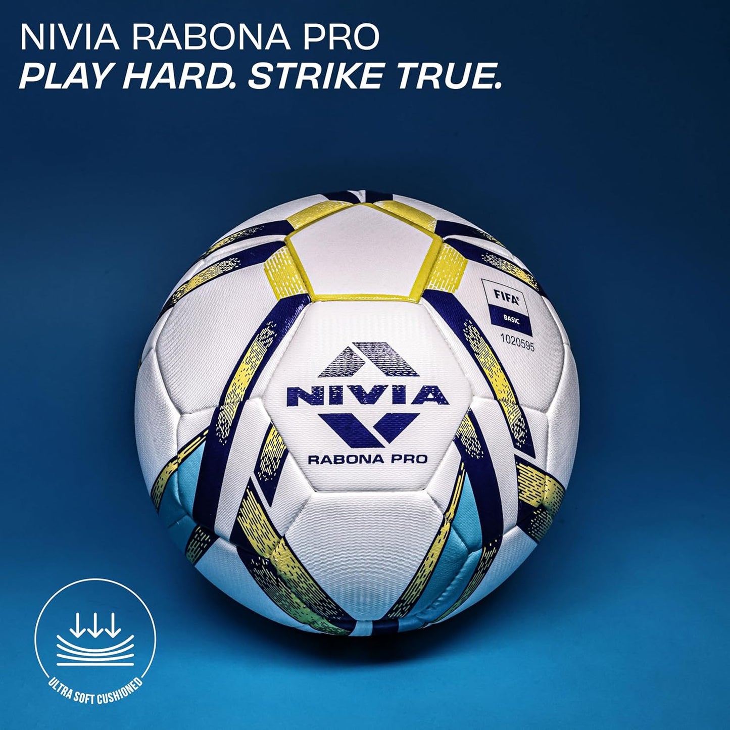 Nivia Rabona Pro Football, 32 Panel, Glossy TPU Stitched, Suitable for Soft & Dry Ground, Hard Ground with Grass & Artificial Turf, International Match Ball (White, Size - 5)
