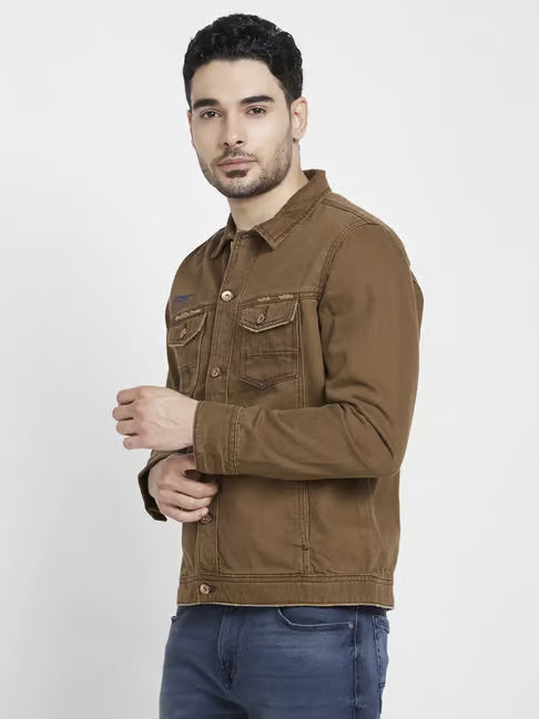 Spykar American Khaki Cotton Regular Fit Denim Jackets