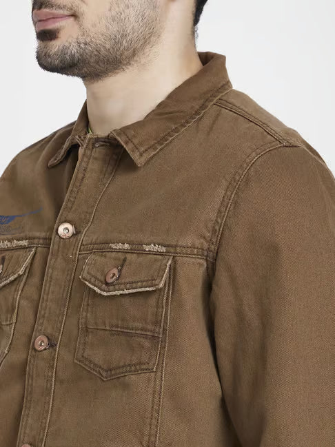 Spykar American Khaki Cotton Regular Fit Denim Jackets