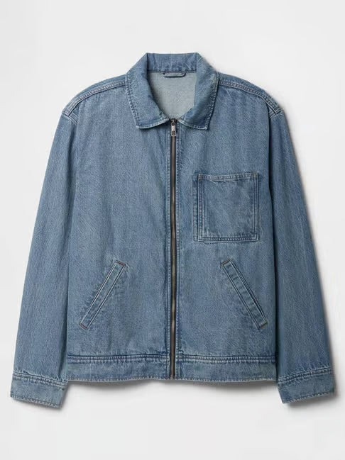 Fit Solid Jacket GAP Blue Cotton Relaxed
