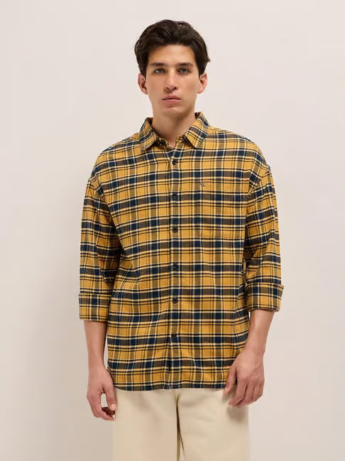 Relaxed Fit Checked Shirt The Bear House Yellow Cotton Relaxed Fit Checked Shir