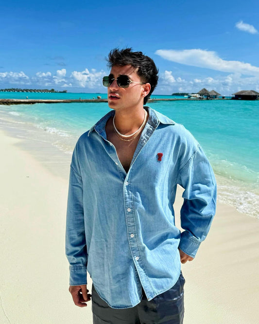 AMI PARIS Cotton Blend Regular Fit Denim Shirt