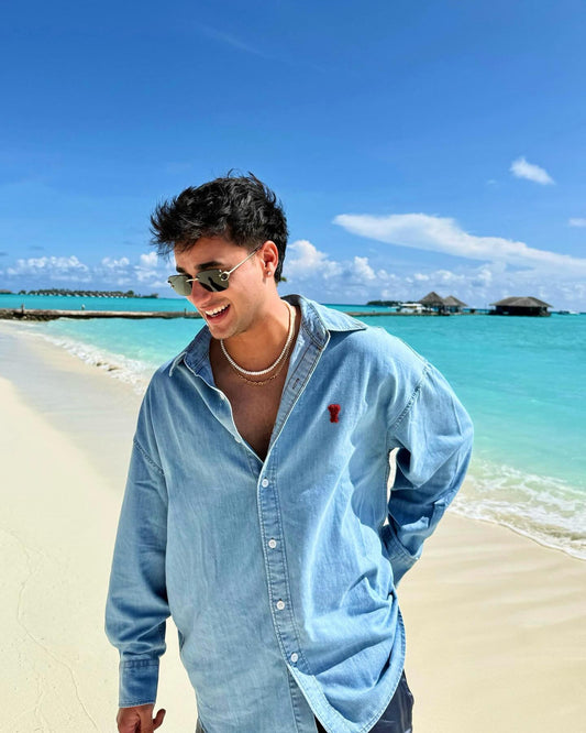 AMI PARIS Cotton Blend Regular Fit Denim Shirt