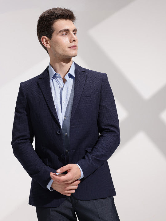 INVICTUS Slim Fit Notched Lapel Collar Textured Single Breasted Smart Casual Blazer