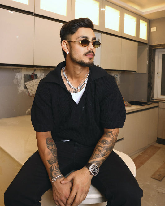 Veirdo® Men’s Casual Ribbed Polo Collar Knit T-Shirt