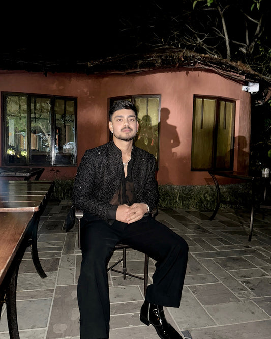 Regular Fit Single-breasted sequined tuxedo jacket