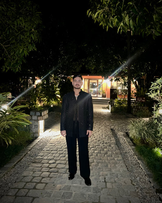 Regular Fit Single-breasted sequined tuxedo jacket