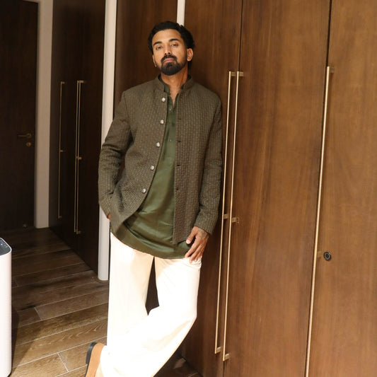 Men Brown Ethnic Motifs Embroidered Bandhgala Jashn Party Blazer