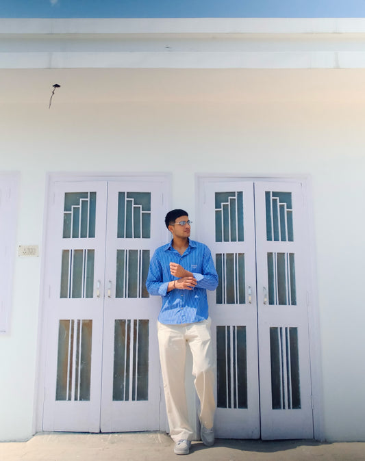 Men Striped Slim Fit Shirt with Spread Collar