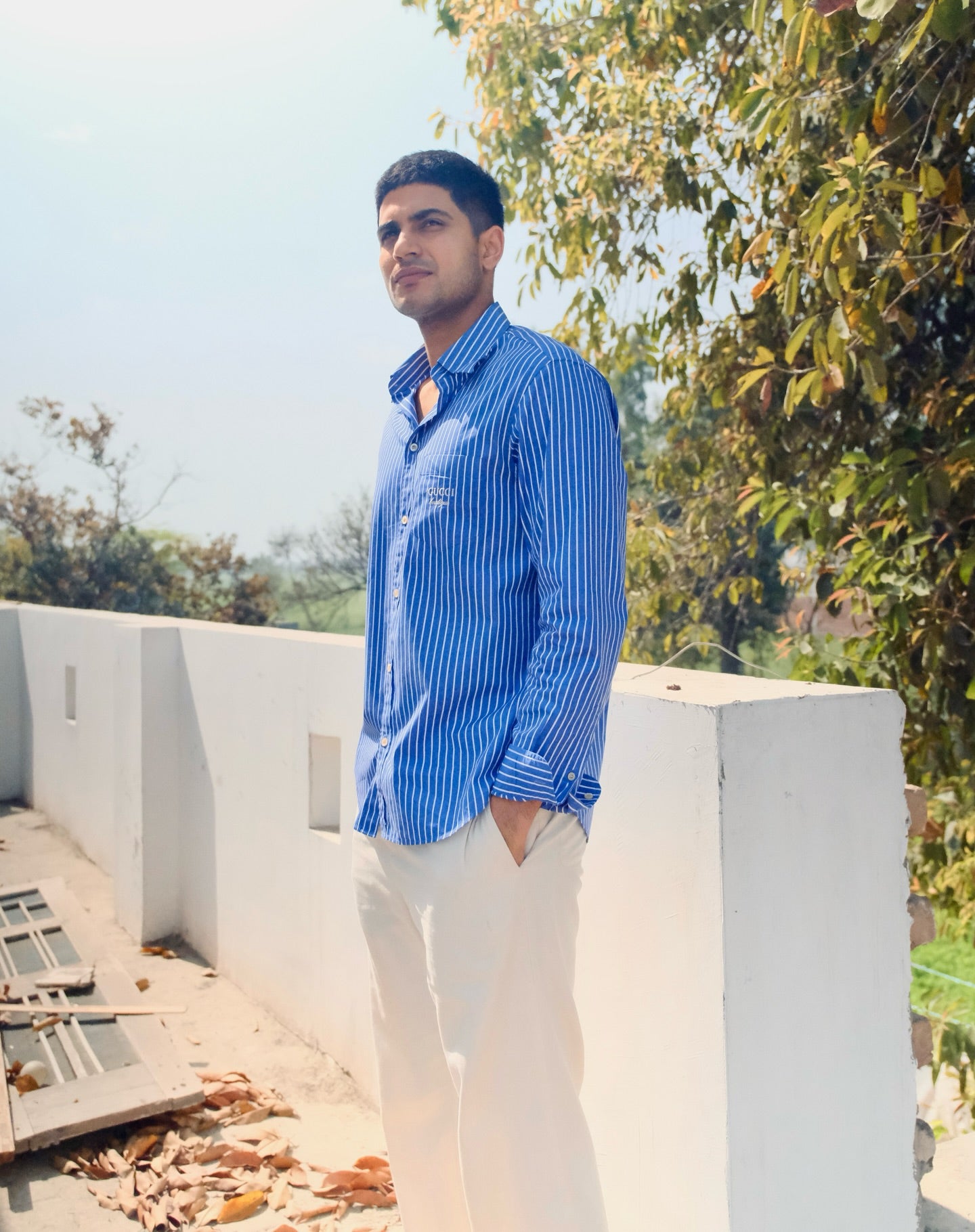 Men Striped Slim Fit Shirt with Spread Collar
